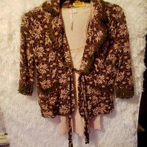 Vintage Light Pink over Dark Chocolate Mauve Long Sleeve Cardigan